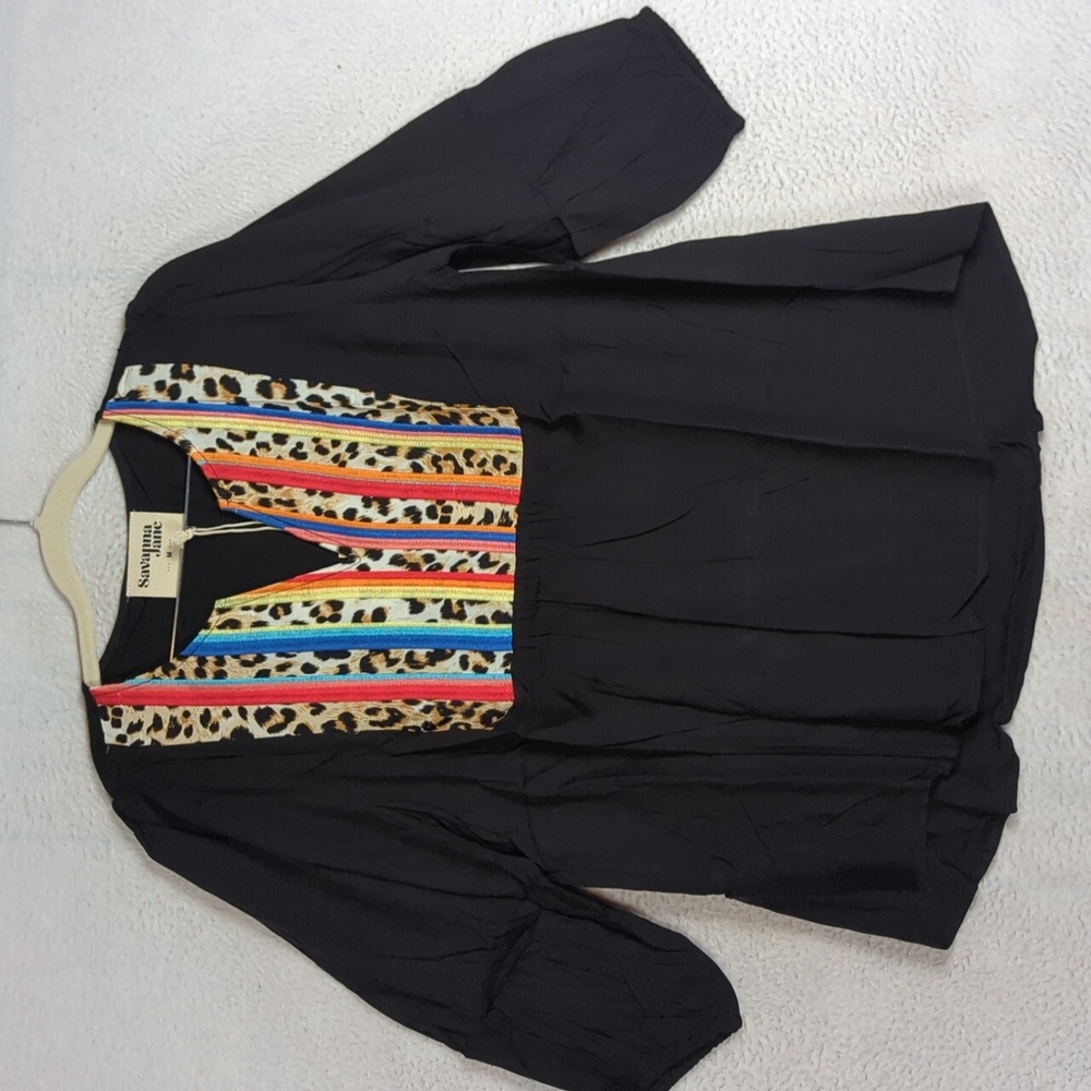 Savanna Jane‎ Women's Rainbow Embroidered Leopard Print Tunic Blouse Size XS